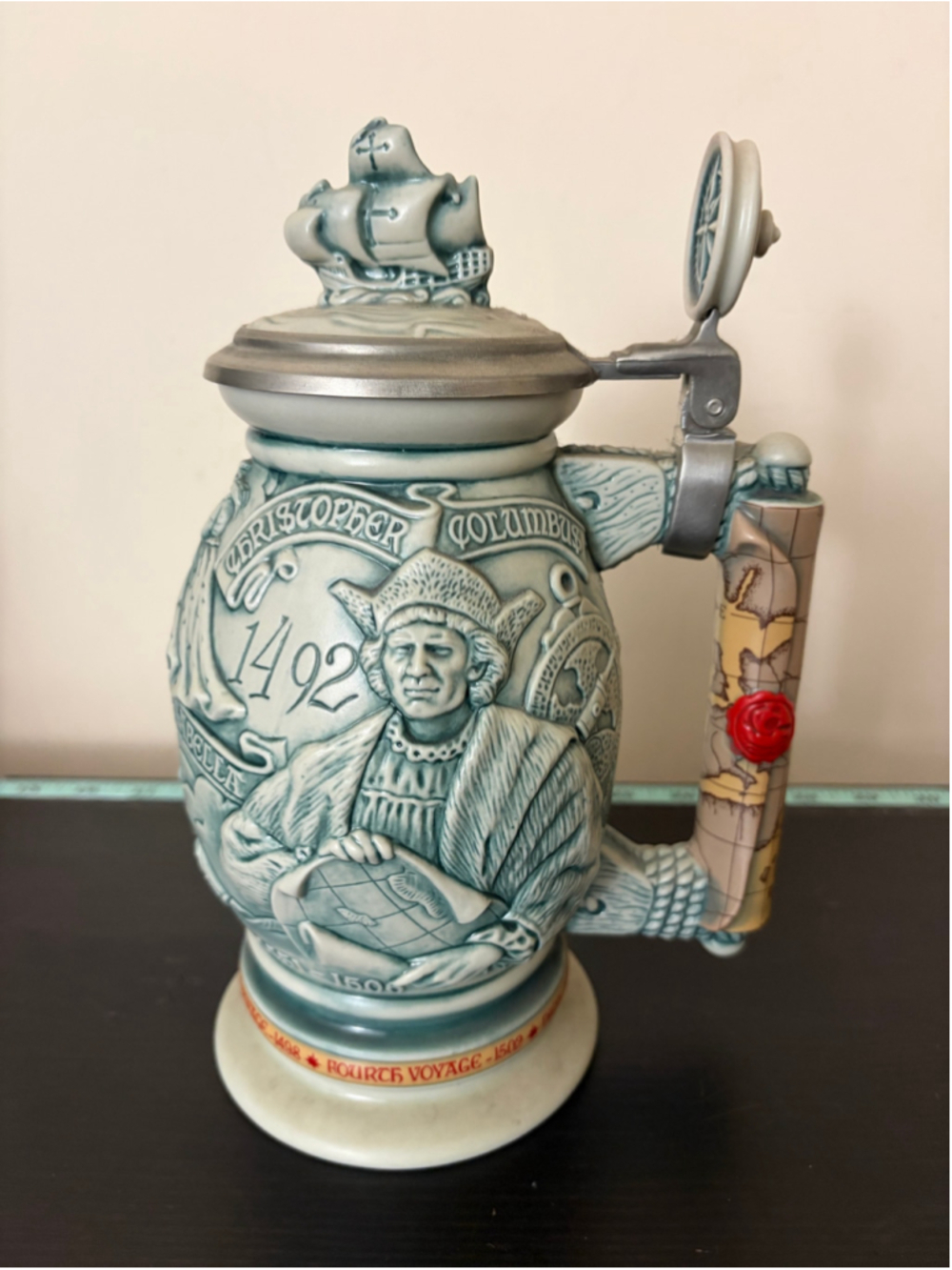 VTG 1992 Avon Christopher Columbus New World Lidded Beer Stein Ceramarte Brazil